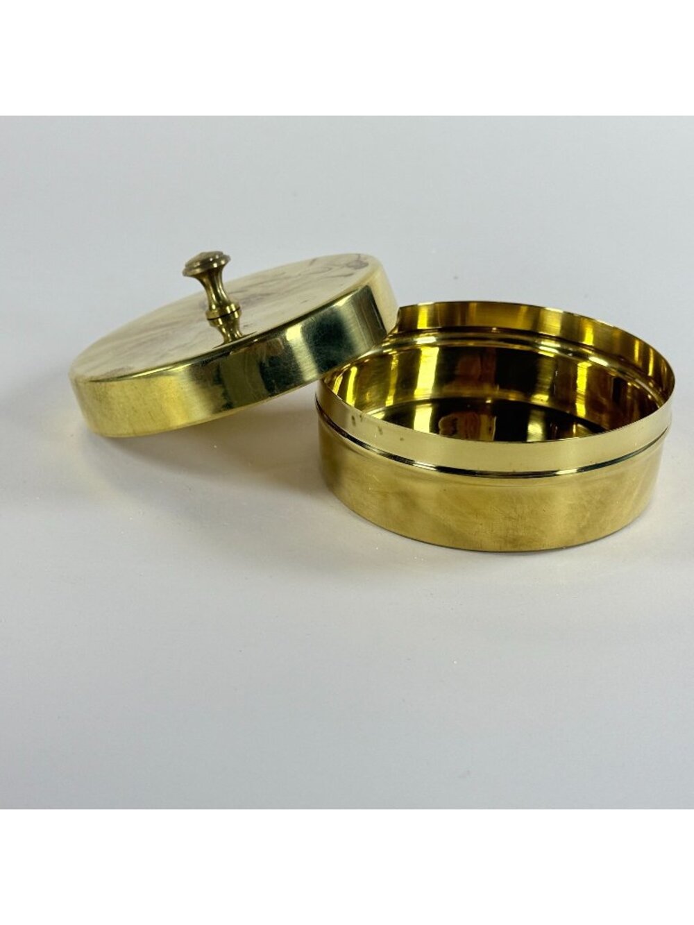 Vintage Brass Trinket Box Round Gold Tone Vanity Made in Italy